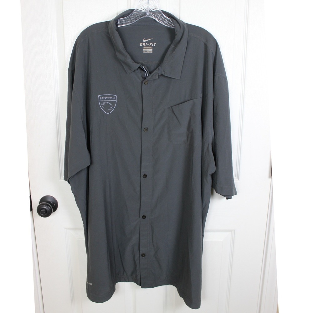 Nike Mizzou Tigers Dri-FIT Short Sleeve Button Down Shirt Gray Mens 3XL